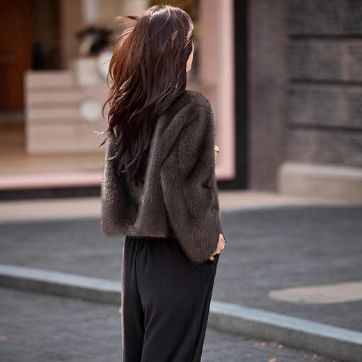 皮毛一体外套小个子洋气，显瘦皮草短款加厚毛毛上衣HR-5519 商品图3