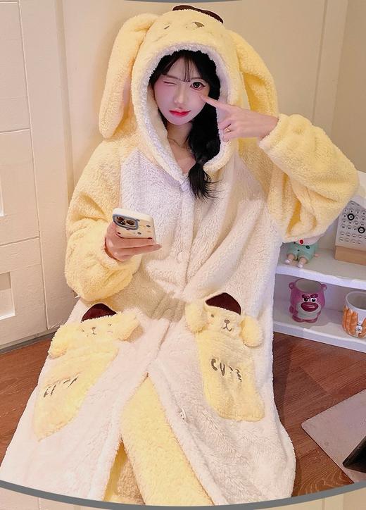 卡通珊瑚绒加绒加厚长款连帽睡衣睡袍套装167949331 商品图4