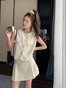 清货套装！！小香风半身裙➕无袖马甲套装-喜出