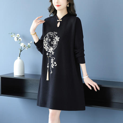 新中式国风女装针织连衣裙，洋气毛衣裙中长款显瘦遮肉裙子CC-16-9619 商品图2