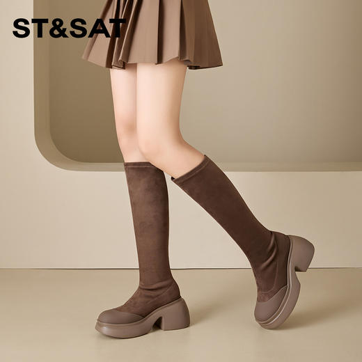 星期六质感绒面时髦百搭增高瘦瘦靴SS341170SG 商品图4