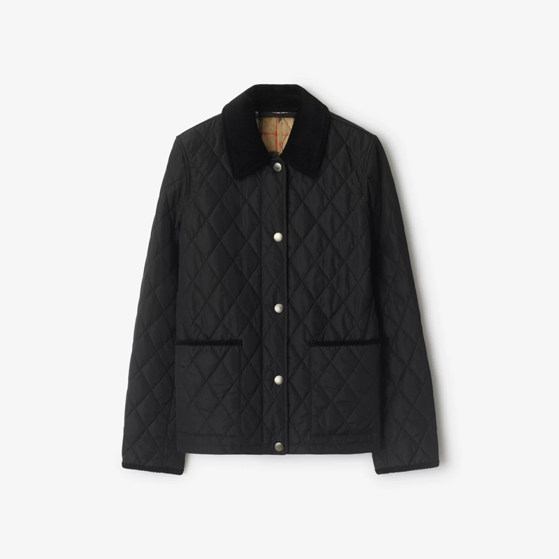 BURBERRY 巴宝莉 女士马术骑士徽标标签绗缝尼龙谷仓夹克棉服 黑色 8107510 C1900