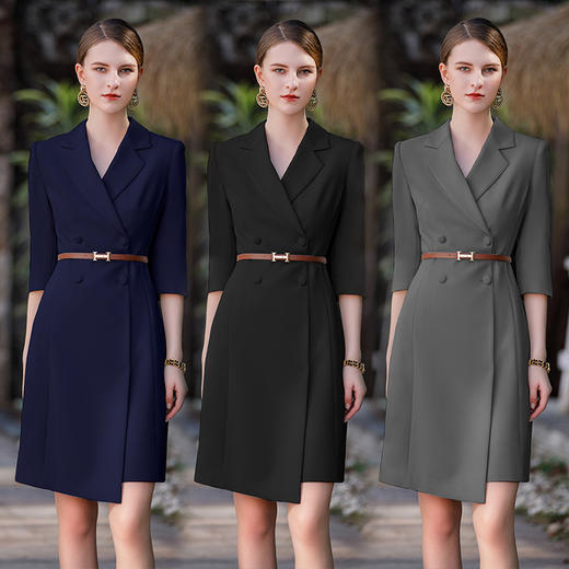 AD米色职业装女连身裙演讲西装连衣裙显瘦工作服主持人正装裙通勤 商品图4