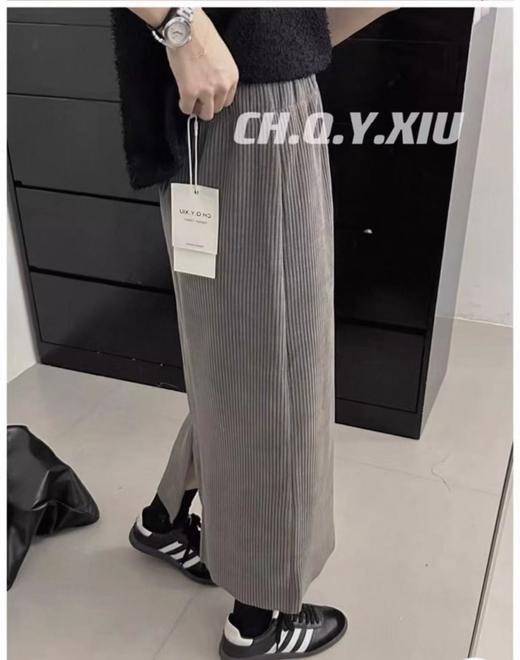 双十一特卖！！31850灯芯绒中长直筒A字后开叉半身裙-喜出 商品图2