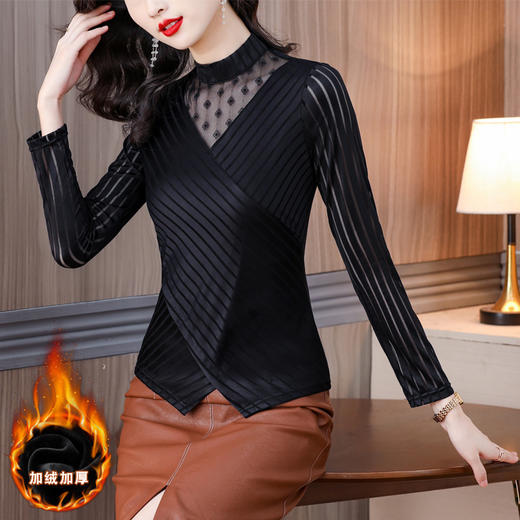 KQL B41N6107蕾丝打底衫镂空加绒保暖小衫收腰 商品图0