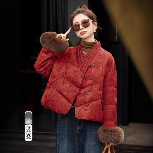 新中式羽绒服时尚显瘦，洋气妈妈减龄白鸭绒国风外套HR-GJC5512 商品图3