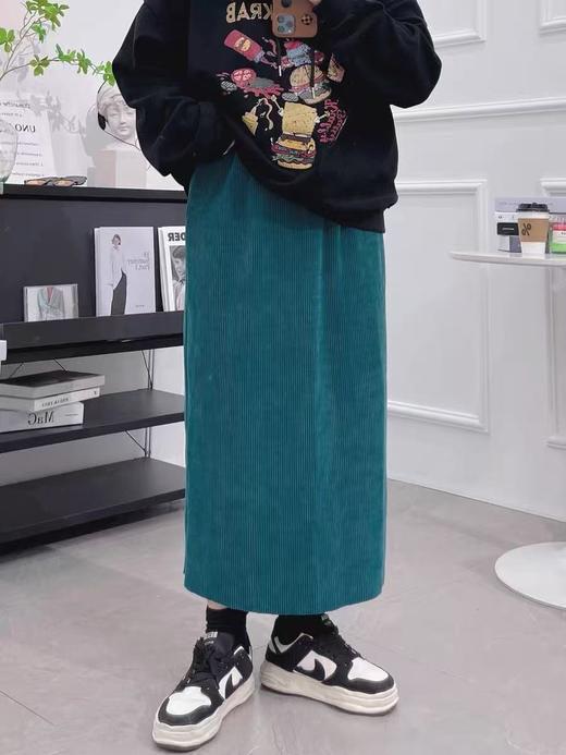 双十一特卖！！31850灯芯绒中长直筒A字后开叉半身裙-喜出 商品图1