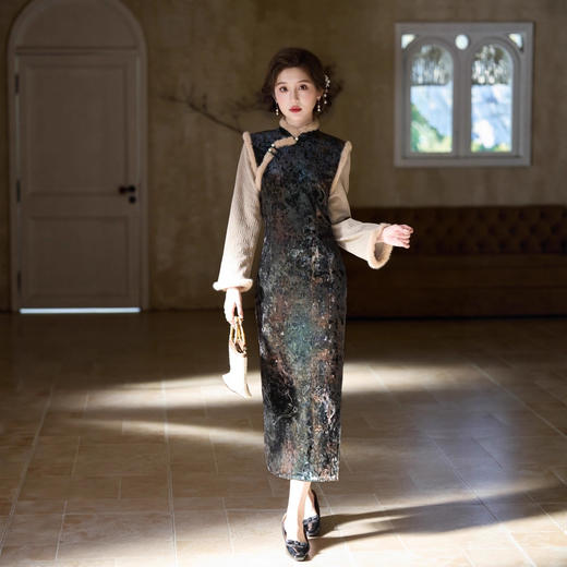 韩国绒长款修身显瘦，加绒加厚旗袍LJX-F9403 商品图1