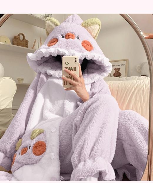 卡通珊瑚绒加绒加厚长款连帽睡衣睡袍套装167949331 商品图1