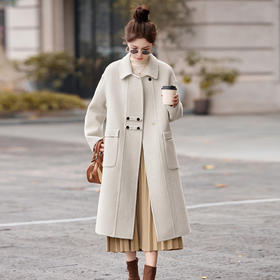 时尚甜美娃娃领显瘦气质毛大衣，韩版双面呢外套HR-MDN6803