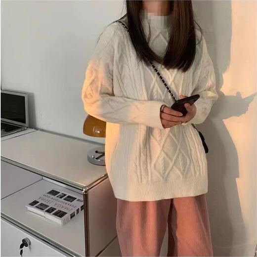 【YW】无忧购温柔系秋冬软糯百搭奶蓝色圆领麻花宽松套头毛衣23289（截单后3-5天发货） 商品图7