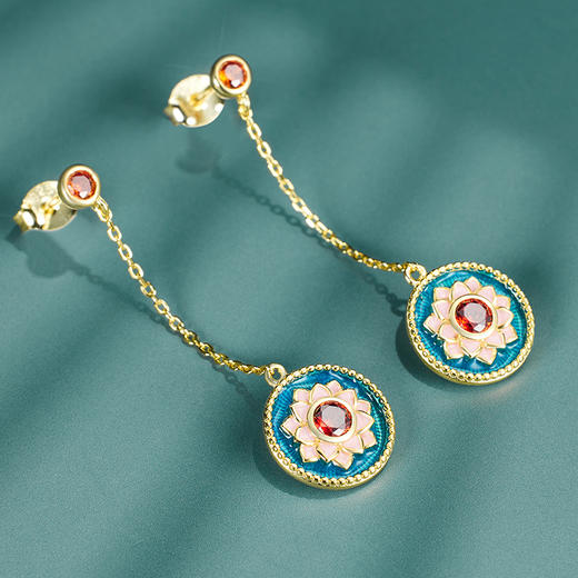 敦煌文创 敦煌莲花纹纯银耳坠 商品图1