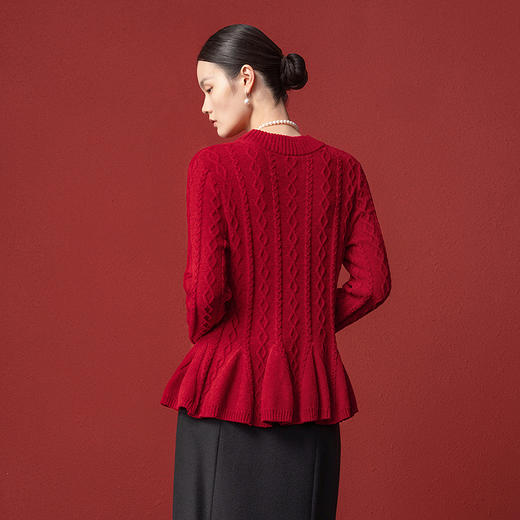 【林栖设计小店】收腰毛织上衣麻花荷叶摆2025秋冬新款毛衣女1954051 商品图5