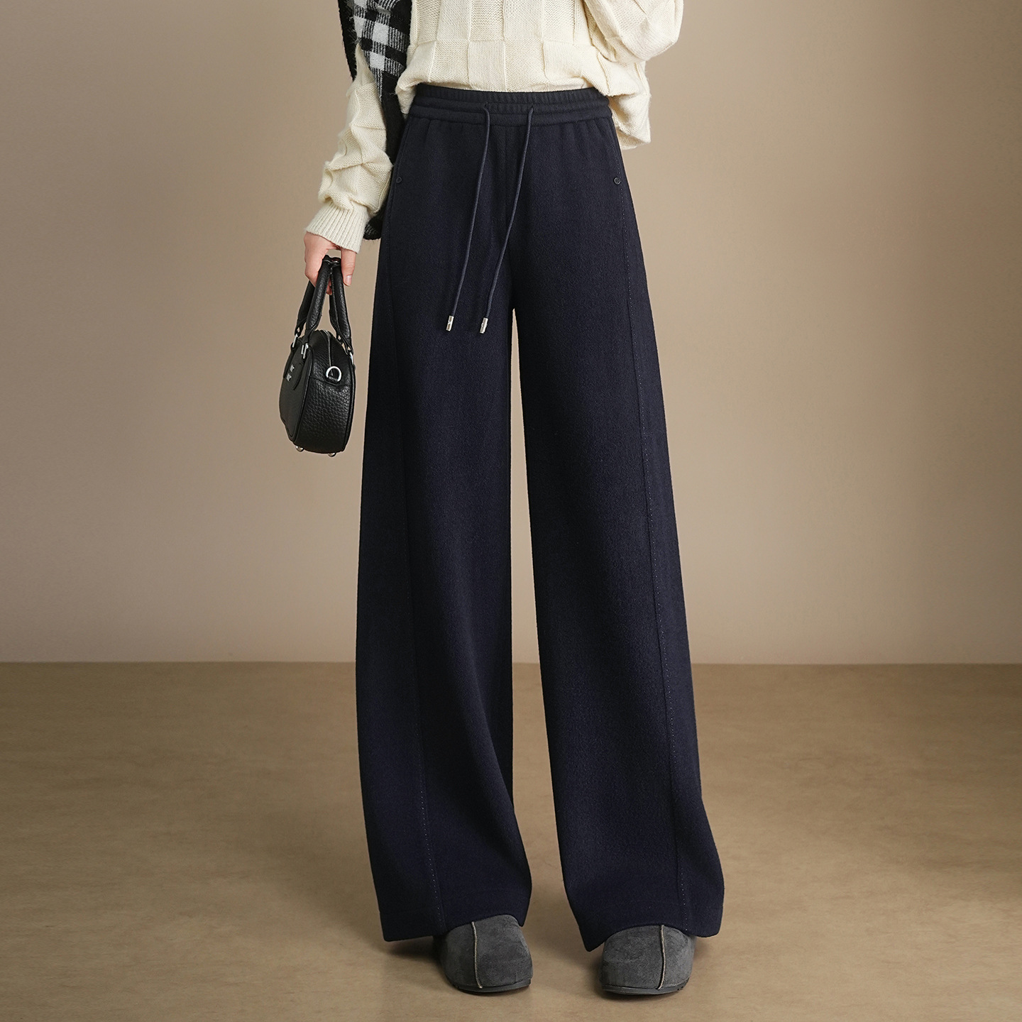 松紧腰加绒加厚休闲长裤，垂坠感遮胯宽松直筒裤阔腿裤MYX-KDFY-72917-L