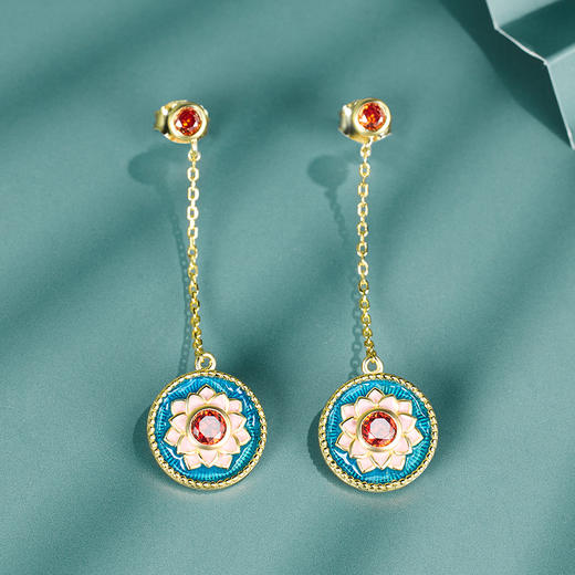 敦煌文创 敦煌莲花纹纯银耳坠 商品图4