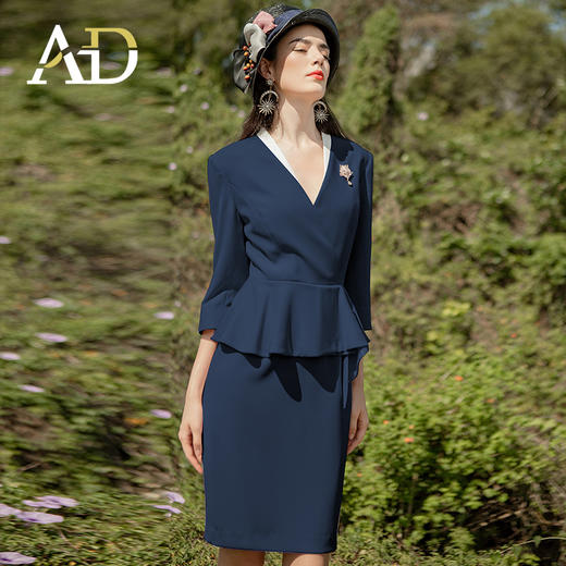 AD洋气紫色连衣裙女时尚职业装气质女神范西装套装高端前台工作服 商品图2