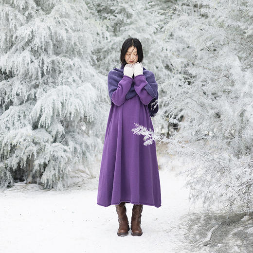 绽放723朵/绝绝紫堆领羊毛长裙·长款堆堆领毛织连衣裙女保暖裙子 商品图3
