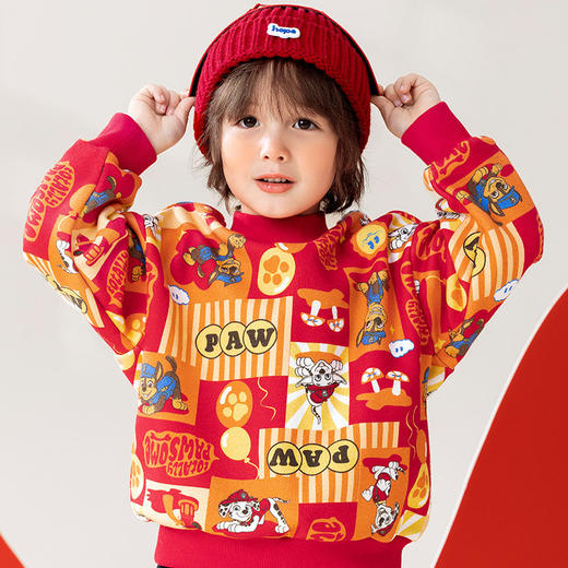 汪汪队新年装儿童加绒卫衣男童水印花版卫衣冬装宝宝卫衣预售 商品图1