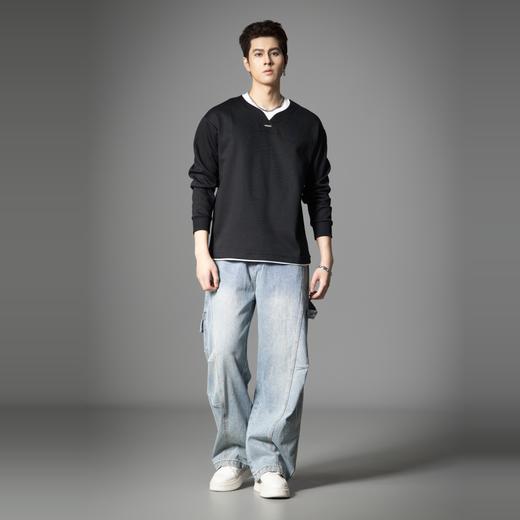 PINLI品立春季新款男士美式高街复古宽松直筒休闲牛仔长裤潮GD253116142 商品图4