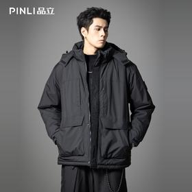 PINLI品立2025秋冬新款可拆卸连帽棉服外套潮男宽松工装休闲棉衣GD253105164