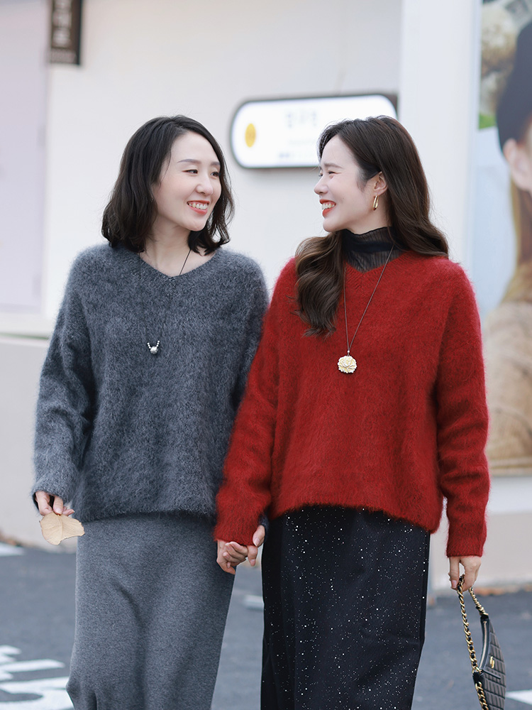 一姐私服 冬日氛围感神器 重磅花纱 双面拉绒羊绒羊毛衫