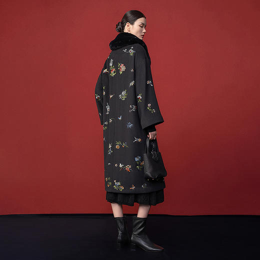 【林栖设计小店】毛呢外套绣花古典优雅配毛领2025秋冬新款大衣女1954072 商品图7