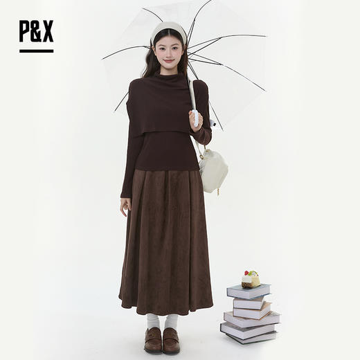 P&X设计师女装2025冬季收腰轻职风时尚套装长裙825414191 咖色 商品图1