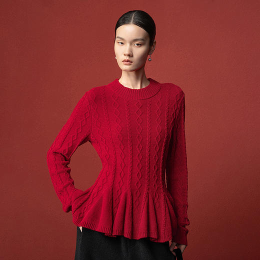 【林栖设计小店】收腰毛织上衣麻花荷叶摆2025秋冬新款毛衣女1954051 商品图8