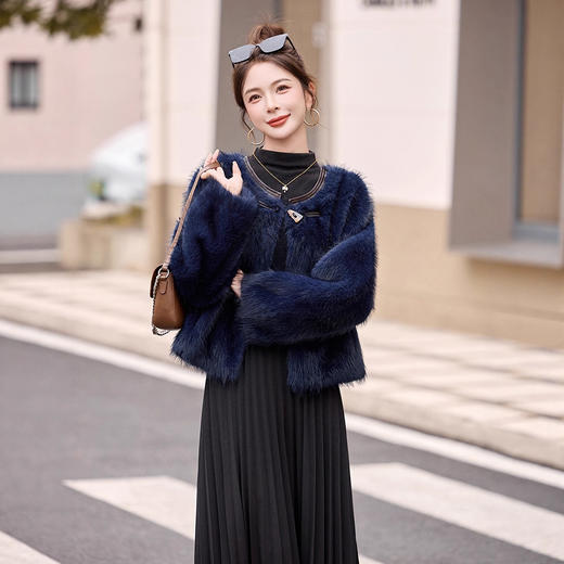 皮毛一体外套小个子洋气，显瘦皮草短款加厚毛毛上衣HR-5519 商品图2