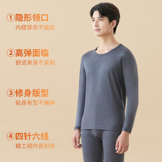 【羊绒蚕丝蓬松柔软不臃肿❗️10A抗菌吸湿发热】浪莎羊毛保暖内衣男秋冬季秋衣秋裤薄款青少年修身打底衬衣衬裤男。hb 商品图1