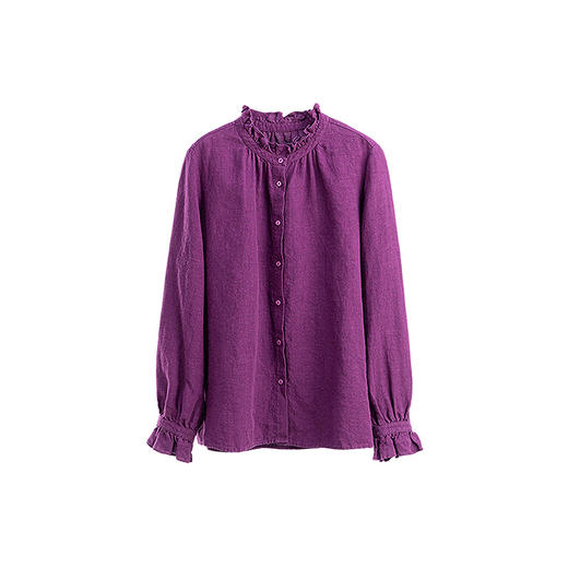 绽放721朵/加厚亚麻花边领开襟正常肩长袖衬衫气质文艺百搭小衫女 商品图4