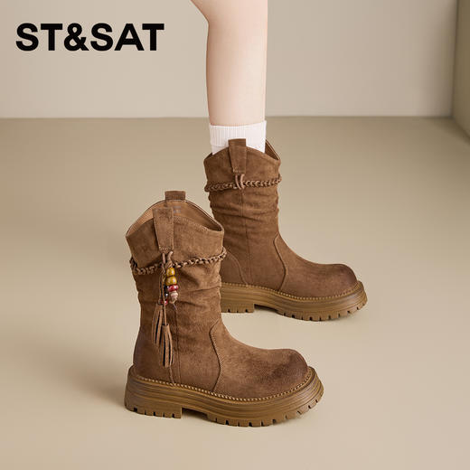 星期六废土风美拉德流苏堆堆靴SSD4116H0K 商品图2