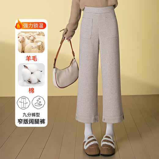 HSS 8372小个子羊毛呢阔腿裤高腰九分裤加厚垂感宽松休闲直筒裤 商品图0