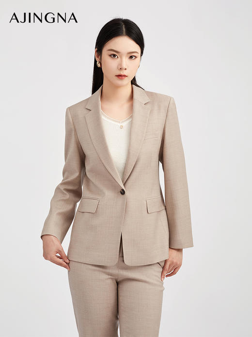 【商场同款】阿菁娜秋季新款静奢老钱风西服大地色系一粒扣牛角扣珠边设计微收腰弹力A30Q108039 商品图0