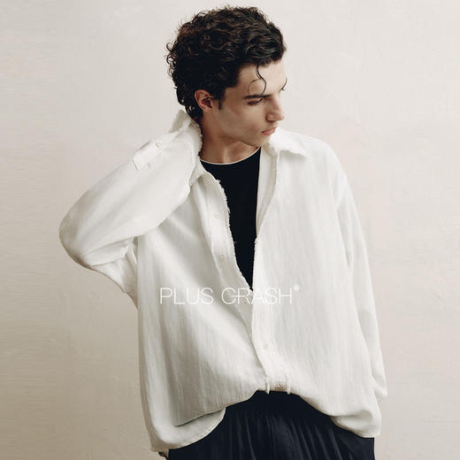 PLUS CRASH2025秋季新款重工水洗毛边老钱高智风宽松百搭时尚衬衫 商品图1