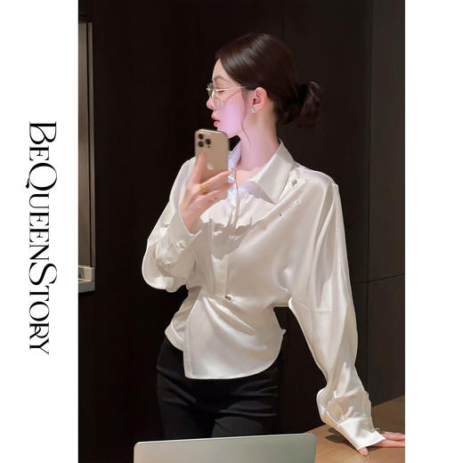 余潇潇【时尚女主编】时尚百搭优雅高级氛围感手工钉珠收腰衬衫新款 商品图3