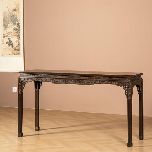 清	紫檀束腰马蹄腿夔龙纹条桌 商品图1