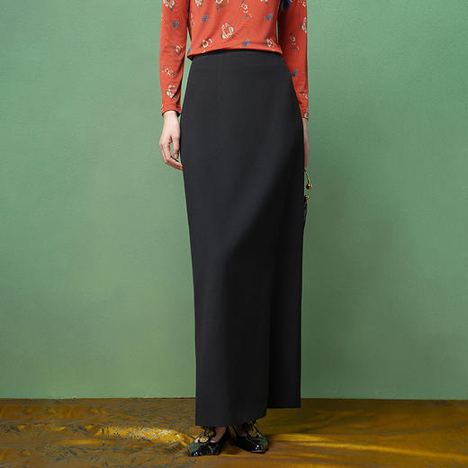 【林栖设计小店】（现货）黑色半身裙修身气质2025秋冬新款直筒裙女1961012 商品图1