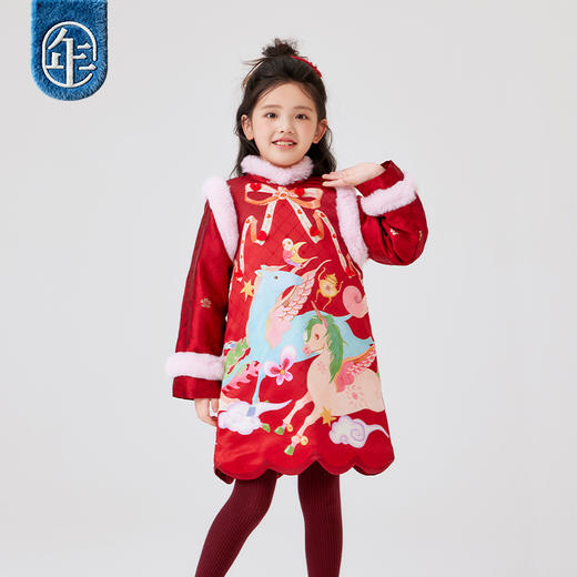 年衣童装旗袍裙冬季新款女童唐装连衣裙中式假两件天马行空旗袍裙 商品图4