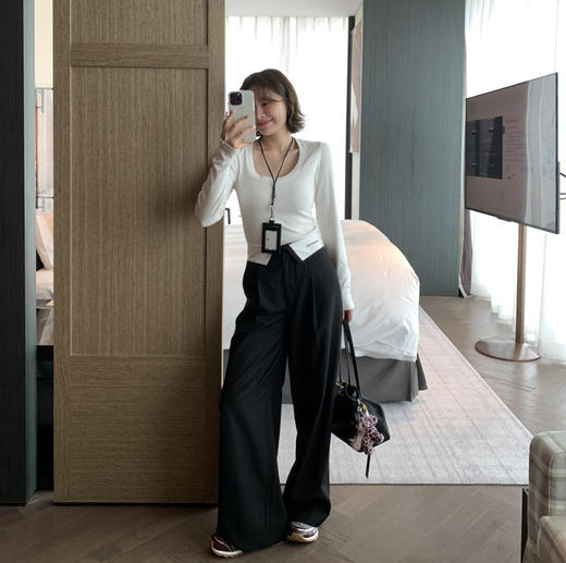 原厂ann 厚款翻腰阔腿裤精纺羊毛直筒裤103010 商品图5