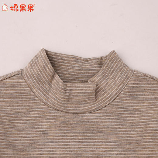 棉果果冬季新品中大童大码卡其色条纹保暖打底半高领打底衫M401140425706 商品图2