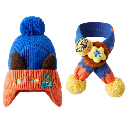 汪汪队儿童帽子围巾两件套男童加绒卡通毛线帽女童套头护耳针织帽 商品图4