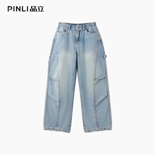 PINLI品立春季新款男士美式高街复古宽松直筒休闲牛仔长裤潮GD253116142 商品图3