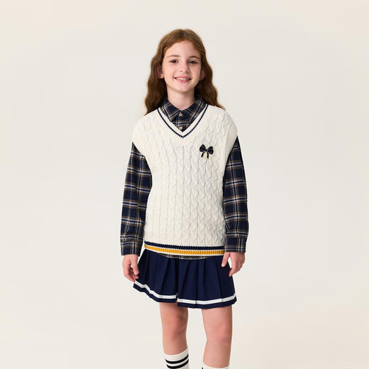 马克珍妮女童蝴蝶结V领纯棉针织背心2025年冬装新款551888 商品图1