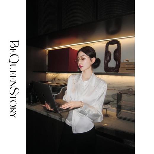 余潇潇【时尚女主编】时尚百搭优雅高级氛围感手工钉珠收腰衬衫新款 商品图4