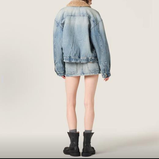 缪缪羊毛水洗刺绣标志加绒加厚夹克牛仔外套 商品图1