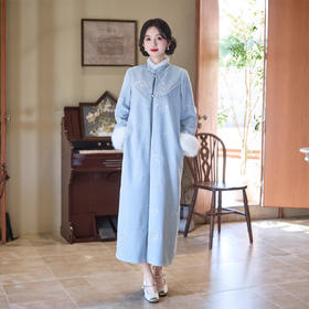 时尚改良新中式麂皮绒长款旗袍外套，年轻旗袍长袖外搭SYK211114