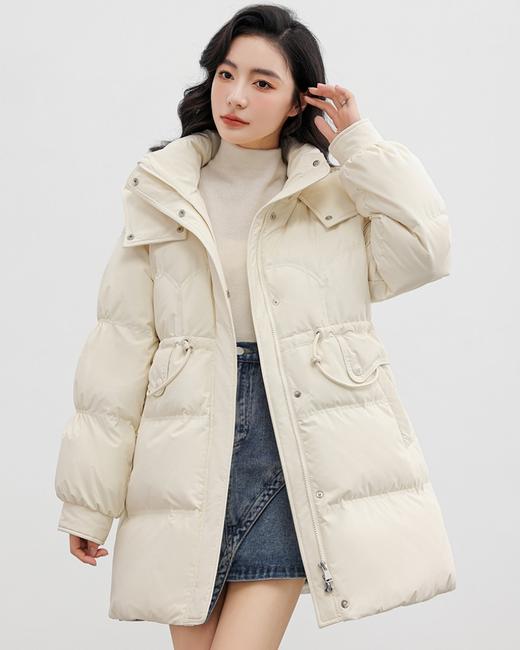 爆款连帽韩版时尚收腰中长款白鸭绒羽绒服女 HY-27 商品图4
