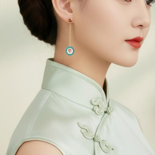 敦煌文创 敦煌莲花纹纯银耳坠 商品图2