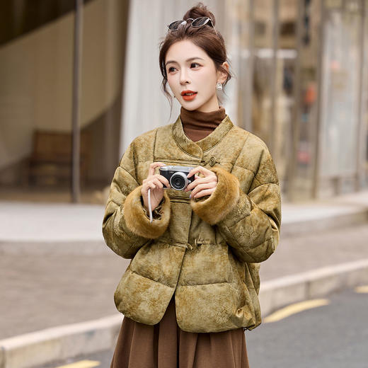 新中式国风复古提花羽绒服，时尚白鸭绒短款外套HR-GJC5515 商品图1